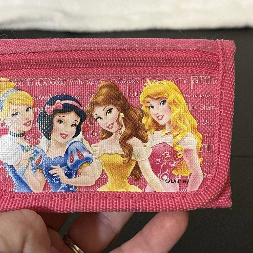 Disney Princess Trifold Wallet Pink Thick Material Zipper Pocket Cinderella